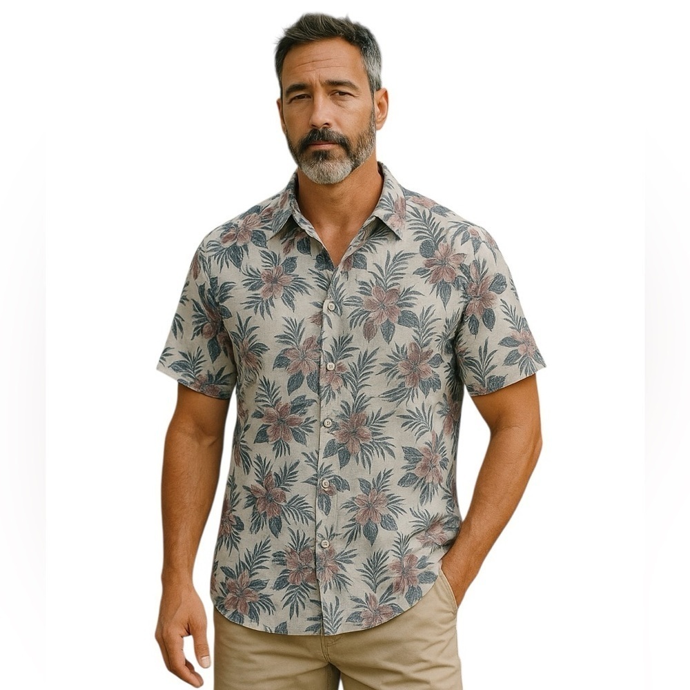 SYNRGY Men's Tropical Floral Button-Down Shirt - Sz 1XL  100% Cotton